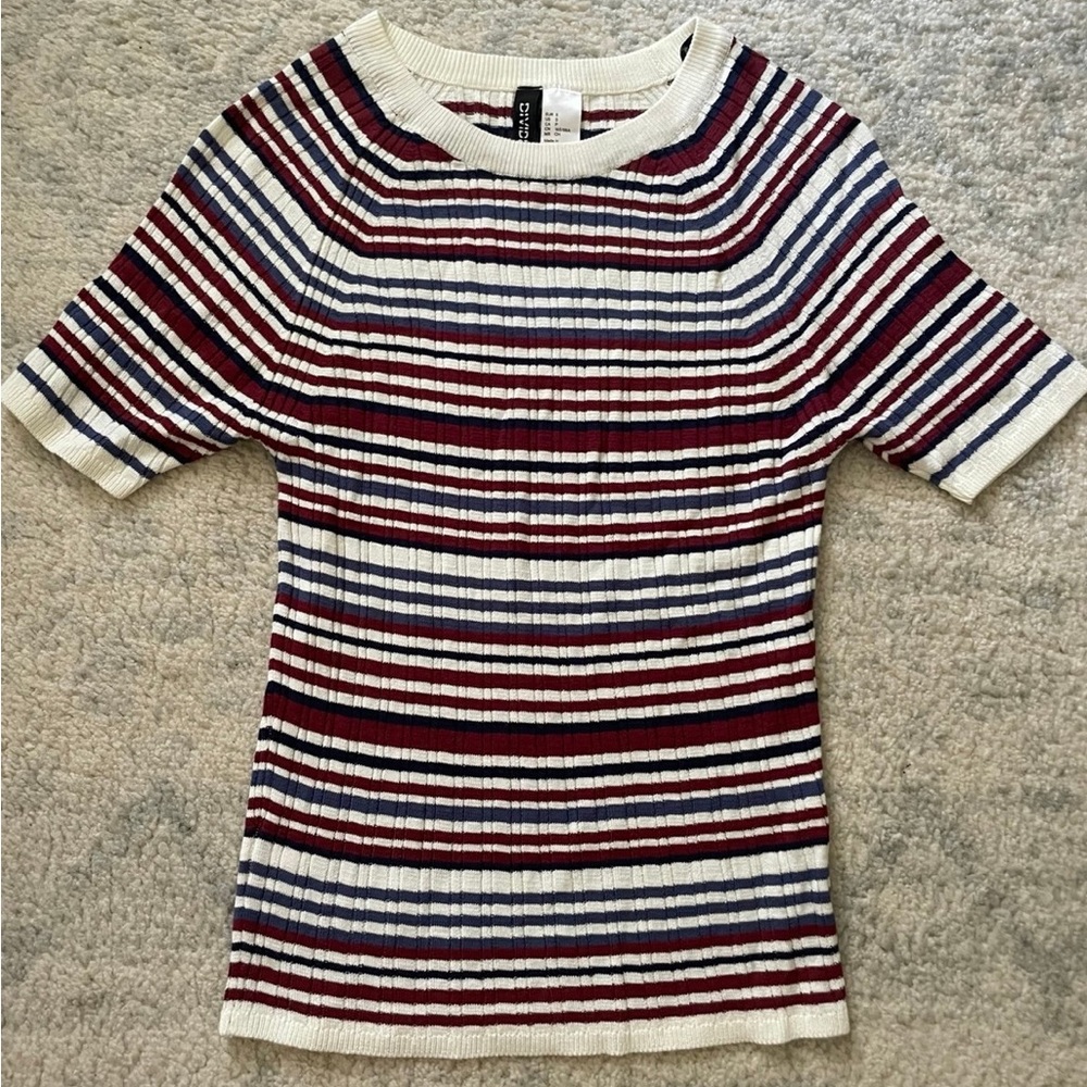 H&M Divided Knit Top with Red, Blue, and White Stripes Size S